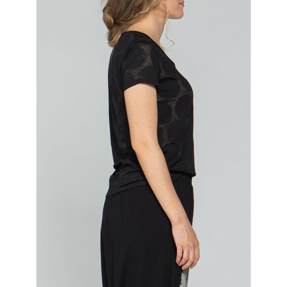 Luukaa Women's Black V-neck T-Shirt Size 6 Polka Dot Lightweight NWT - Picture 3 of 3